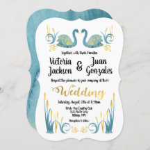 ゴールデンウォーターカラースワンス結婚式招待状