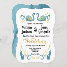 ゴールデンウォーターカラースワンス結婚式招待状 招待状