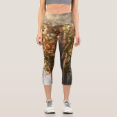 ゴールデンウォーターカラーボタニカルツリーイラストレーション カプリレギンス (正面)