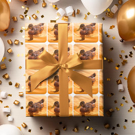 ゴールデンウォーターマラードアヒルの写真 ラッピングペーパー