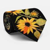 ゴールデンウォーター色ひまわりブラックネックタイ ネクタイ (ロール)