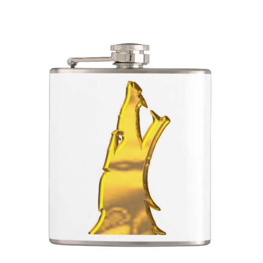 ゴールデンウルフヘッド白いフラッ包まれたク フラスク (正面)