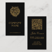 ゴールデンウルフポートレートラグジュアリーブラックビジネスカード 名刺 (正面/裏面)