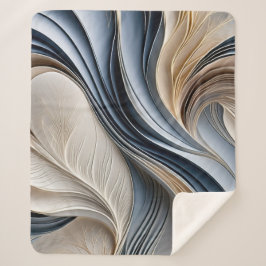 ゴールデンエア – ソフトブルーと金ゴールド流れ抽象芸術 シェルパブランケット