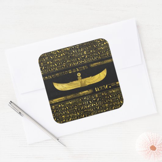 ゴールデンエジプトゴッドオーナメントオンブラックレザー スクエアシール (封筒)