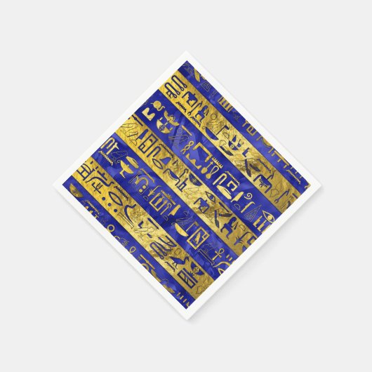 ゴールデンエジプト絵文字パターン青石 スタンダードカクテルナプキン (角)