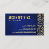 ゴールデンエスニックパターンオーナメントオンブルー 名刺 (裏面)