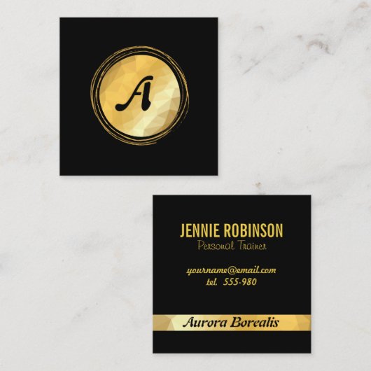 ゴールデンエフェクトエレガントブラック名刺。 スクエア名刺 (正面/裏面)