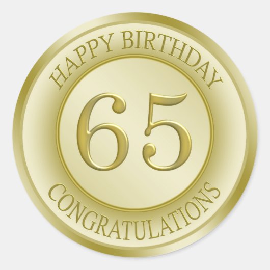 ゴールデンエフェクトハッピー65th誕生日ステッカー ラウンドシール (正面)