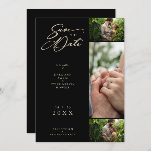 ゴールデンエフェクトファンシーブラックコラージュ3枚フォトカップル セーブザデート (正面/裏面)