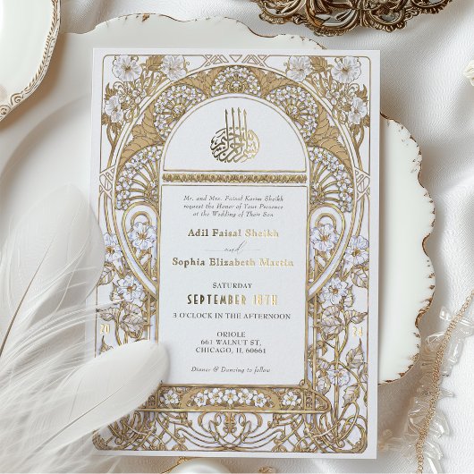 ゴールデンエレガンスアールヌーボームスリム結婚ズ 箔招待状