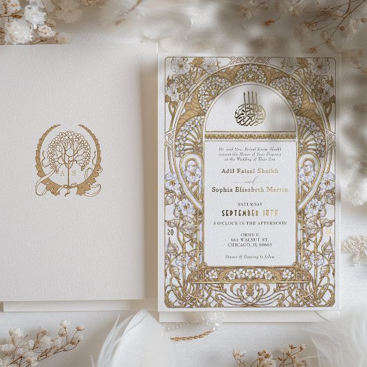 ゴールデンエレガンスアールヌーボームスリム結婚ズ 箔招待状