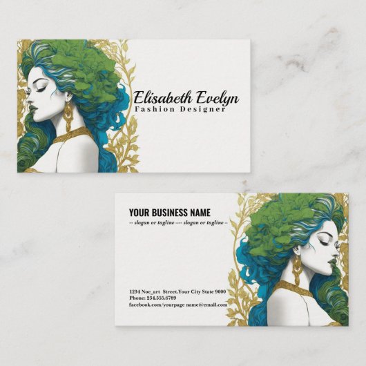 ゴールデンエレガンスウーマンズシルエットミッドセントグリーンa1 名刺 (正面/裏面)