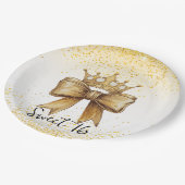 ゴールデンエレガンス:スウィート16クラウン&ボウグリッター ペーパープレート (アングル)