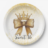 ゴールデンエレガンス:スウィート16クラウン&ボウグリッター ペーパープレート (正面)