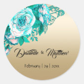 ゴールデンエレガンス:ティール(緑がかった色)ローズ結婚ブーケのシール ラウンドシール (正面)