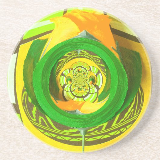 ゴールデンエレガンス:美しいアフリカの黄色のローズアート コースター (正面)