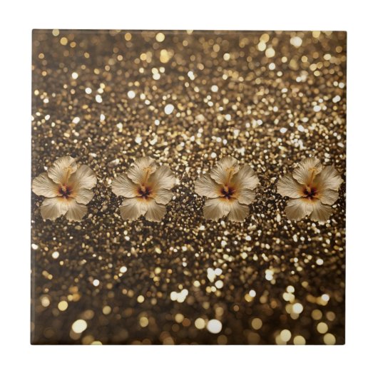 ゴールデンエレガンス：金ゴールドハイビスカスきらめく タイル (正面)