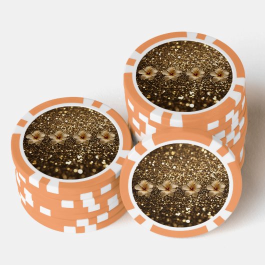 ゴールデンエレガンス：金ゴールドハイビスカスきらめく ポーカーチップ (積み重ね)