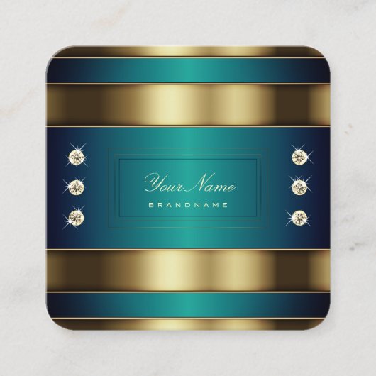 ゴールデンエレガントとブルーのティール(緑がかった色)グラデーションプロフェッショナル スクエア名刺 (正面)
