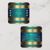 ゴールデンエレガントとブルーのティール(緑がかった色)グラデーションプロフェッショナル スクエア名刺 (正面/裏面)