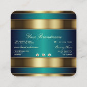 ゴールデンエレガントとブルーのティール(緑がかった色)グラデーションプロフェッショナル スクエア名刺 (裏面)