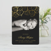 ゴールデンエレガントらせん状モダン新生児フォト誕生 案内状 (スタンド正面)