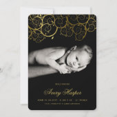 ゴールデンエレガントらせん状モダン新生児フォト誕生 案内状 (正面)