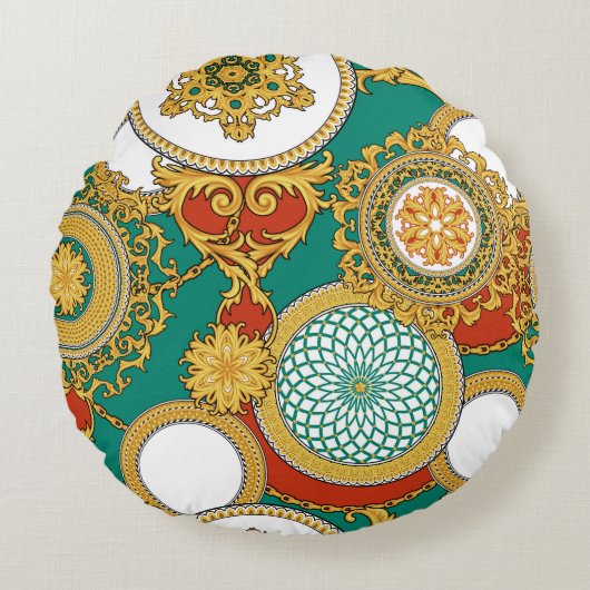 ゴールデンエレガントアラベスク背景 ラウンドクッション (正面)