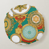 ゴールデンエレガントアラベスク背景 ラウンドクッション (裏面)