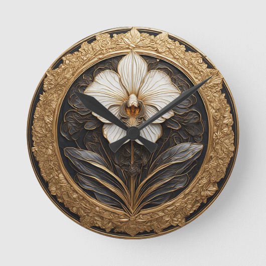 ゴールデンエレガントオーキッドデザイン ラウンド壁時計 (正面)