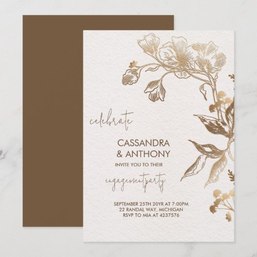 ゴールデンエレガントオーキッド婚約パーティ 招待状 (正面/裏面)