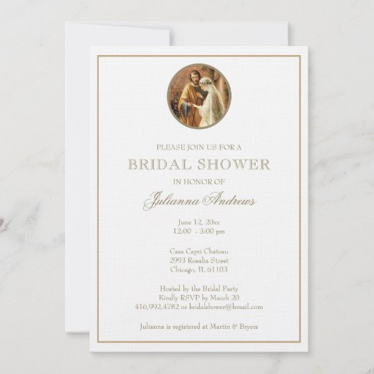 ゴールデンエレガントカトリックブライダルシャワーメアリージョセフ 招待状 (正面)