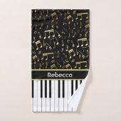 ゴールデンエレガントカラー音楽ノートのピアノ鍵 バスタオルセット (ハンドタオル)