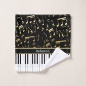 ゴールデンエレガントカラー音楽ノートのピアノ鍵 バスタオルセット (ウォッシュタオル)