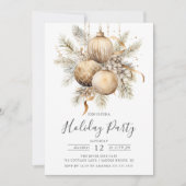 ゴールデンエレガントクリスマスオーナメントホリデーパーティー 招待状 (正面)