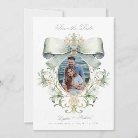 ゴールデンエレガントクレスト(緑の弓あり) |写真 セーブザデート (正面)