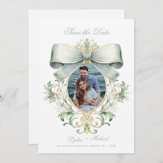 ゴールデンエレガントクレスト(緑の弓あり) |写真 セーブザデート (正面/裏面)