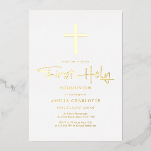 ゴールデンエレガントクロスファースト通信金ゴールド 箔招待状 (正面)