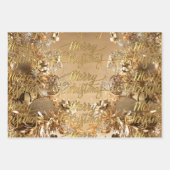 ゴールデンエレガントグリッタースノーフレークスメリークリスマス ラッピングペーパーシート (正面2)