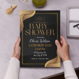ゴールデンエレガントグリッターベビーシャワー 招待状