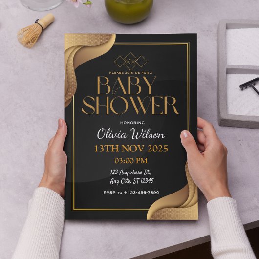 ゴールデンエレガントグリッターベビーシャワー 招待状