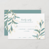 ゴールデンエレガントグリーンウォーター色のフローラ結婚ズ 出欠カード (正面/裏面)