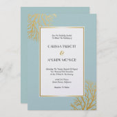 ゴールデンエレガントコーラルリーフブランチズオンシーフオム 招待状 (正面/裏面)