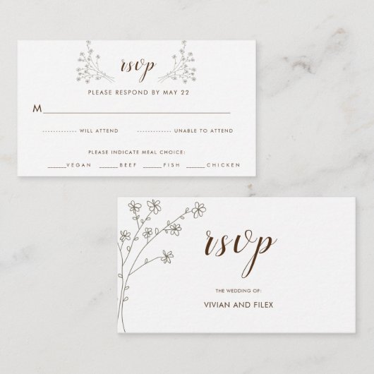 ゴールデンエレガントサンプルフローラウェディングRSVP エンクロージャーカード (正面/裏面)