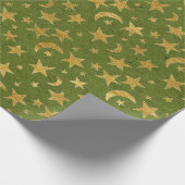 ゴールデンエレガントスターズアンドムーンオリーブグリーンクラフト ラッピングペーパー (角)