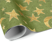 ゴールデンエレガントスターズアンドムーンオリーブグリーンクラフト ラッピングペーパー (ロールコーナー)