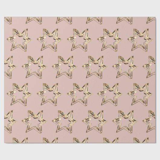 ゴールデンエレガントスターズピンククリスマスバラ金ゴールド ラッピングペーパー (フラット)