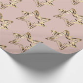 ゴールデンエレガントスターズピンククリスマスバラ金ゴールド ラッピングペーパー (角)