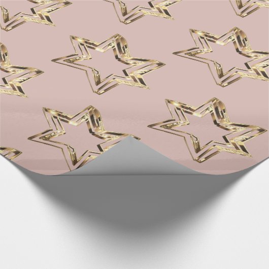 ゴールデンエレガントスターズピンククリスマスバラ金ゴールド ラッピングペーパー (角)
